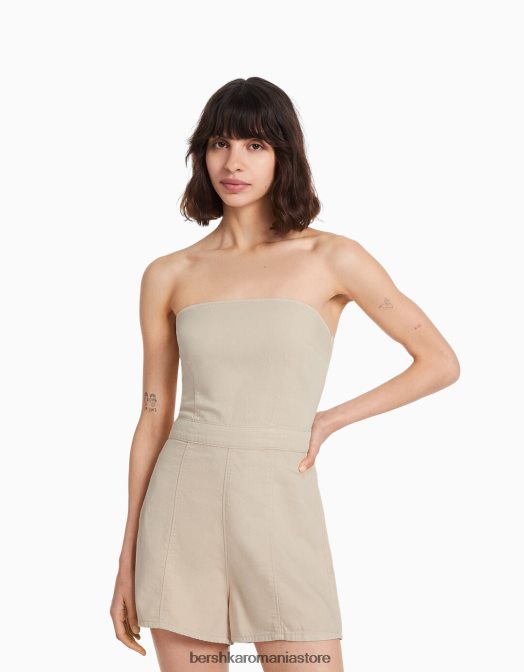 Bershka femei salopeta din denim cremă Z86D124 îmbrăcăminte