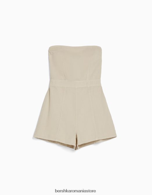 Bershka femei salopeta din denim cremă Z86D124 îmbrăcăminte