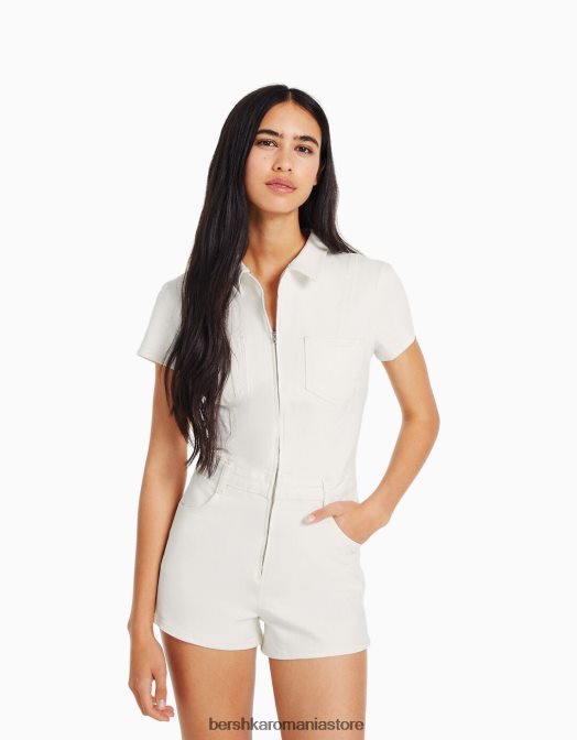 Bershka femei salopeta din denim cu fermoar cremă Z86D30 îmbrăcăminte