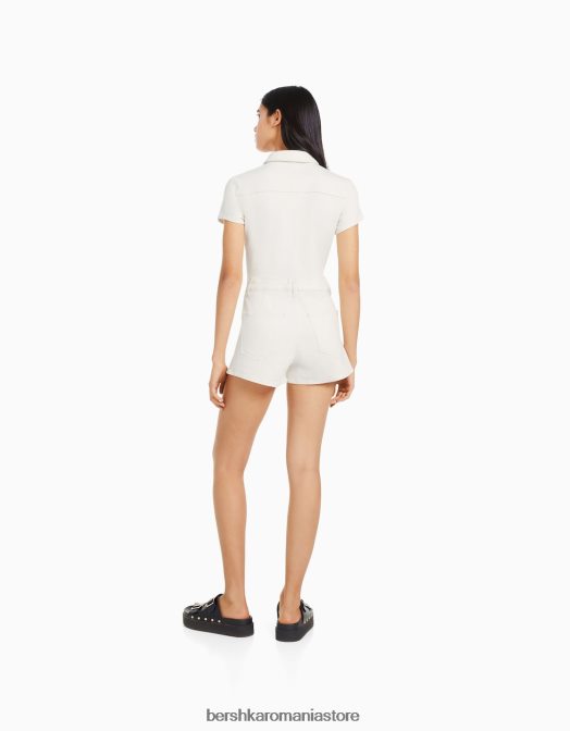 Bershka femei salopeta din denim cu fermoar cremă Z86D30 îmbrăcăminte