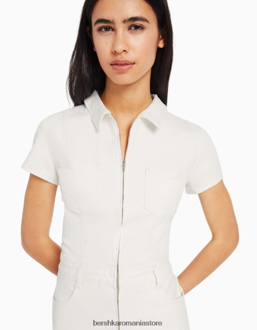 Bershka femei salopeta din denim cu fermoar cremă Z86D30 îmbrăcăminte