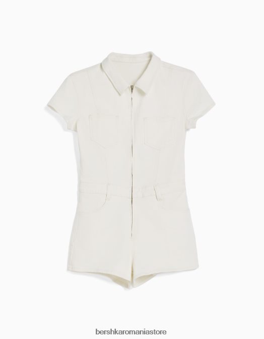 Bershka femei salopeta din denim cu fermoar cremă Z86D30 îmbrăcăminte