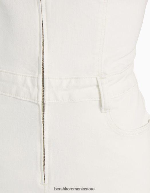 Bershka femei salopeta din denim cu fermoar cremă Z86D30 îmbrăcăminte