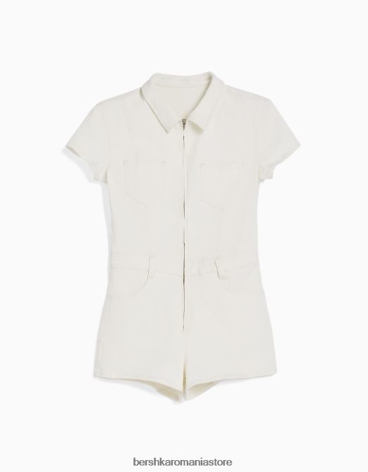 Bershka femei salopeta din denim cu fermoar cremă Z86D4079 îmbrăcăminte