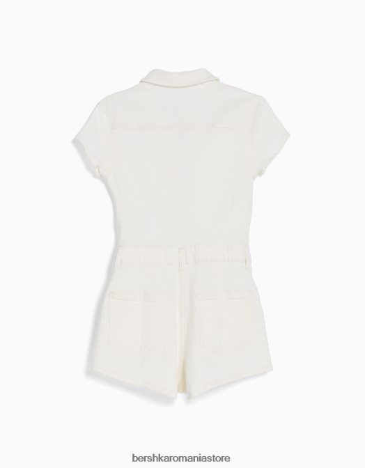 Bershka femei salopeta din denim cu fermoar cremă Z86D4079 îmbrăcăminte