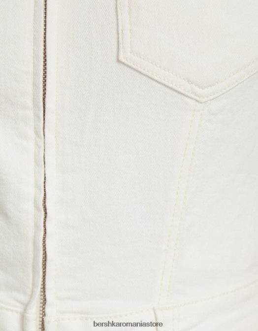 Bershka femei salopeta din denim cu fermoar cremă Z86D4079 îmbrăcăminte