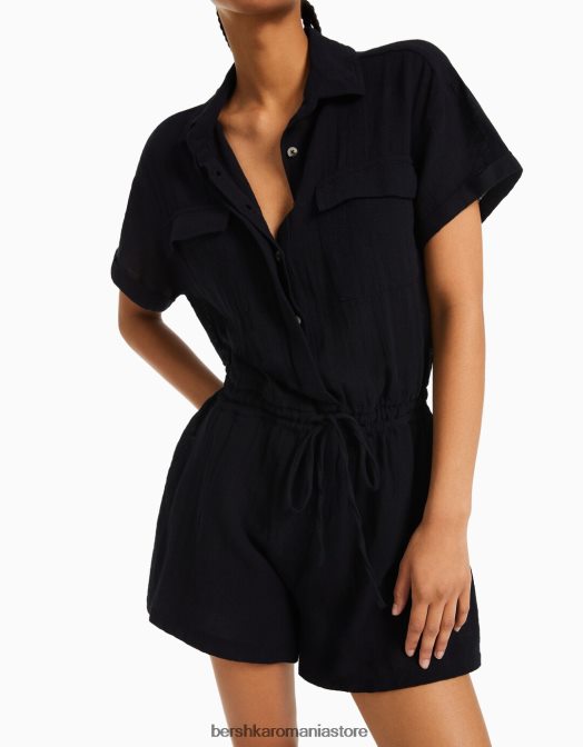 Bershka femei salopeta rustica utilitara negru Z86D106 îmbrăcăminte