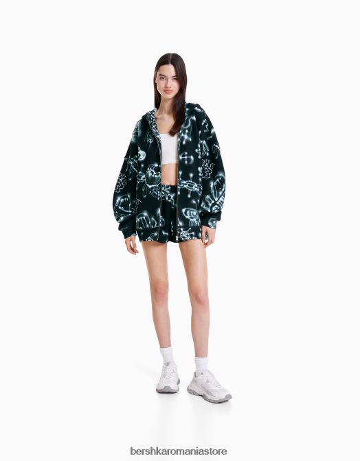 Alehsy x Bershka femei set hanorac imprimat și bermude negru Z86D1213 îmbrăcăminte