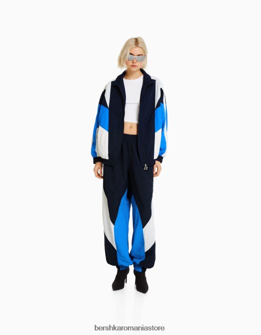 Bershka femei Set jachetă și pantaloni color block din nailon albastru Z86D2062 îmbrăcăminte