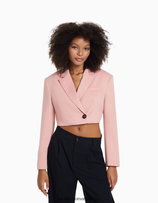 Bershka femei blazer croit croit din twill roz Z86D2009 îmbrăcăminte