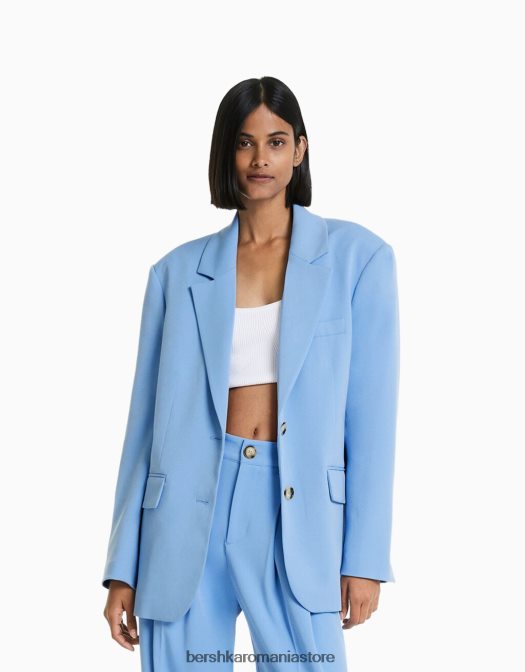 Bershka femei blazer cu croială lejeră, cu o potrivire feminină albastru deschis Z86D2006 îmbrăcăminte