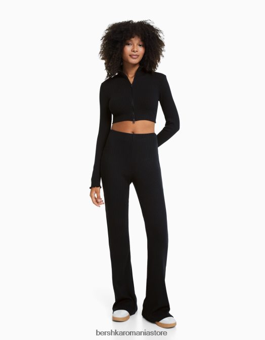 Bershka femei cardigan cu nervuri cu fermoar si set de pantaloni gri inchis Z86D1001 îmbrăcăminte