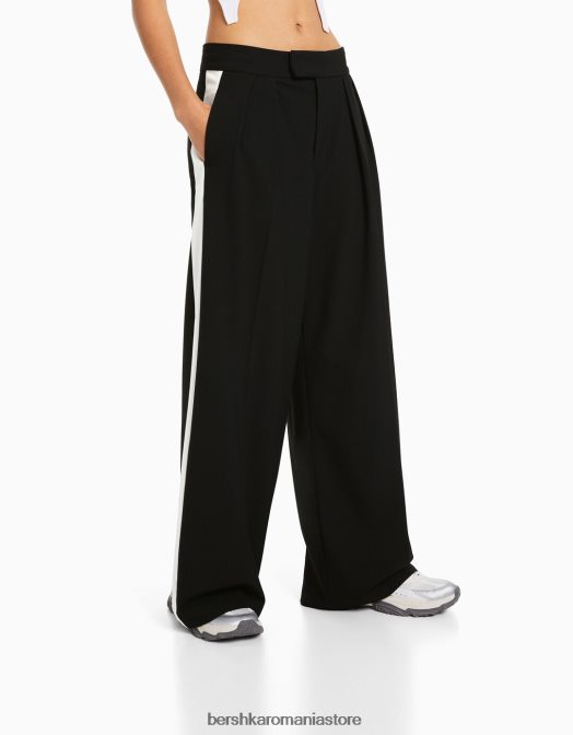 Bershka femei pantaloni croiți cu picioare largi, cu dungi laterale negru Z86D2008 îmbrăcăminte