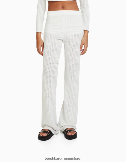 Bershka femei pantaloni evazați din tricot deschis cremă Z86D2041 îmbrăcăminte