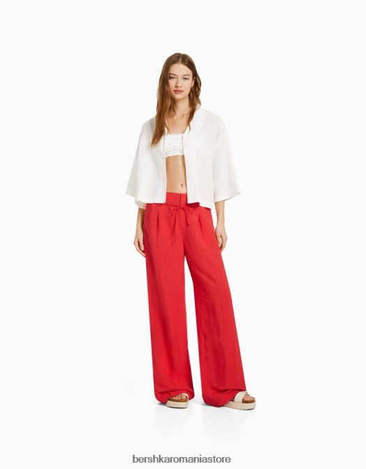 Bershka femei pantaloni largi din amestec de in coral Z86D1995 îmbrăcăminte