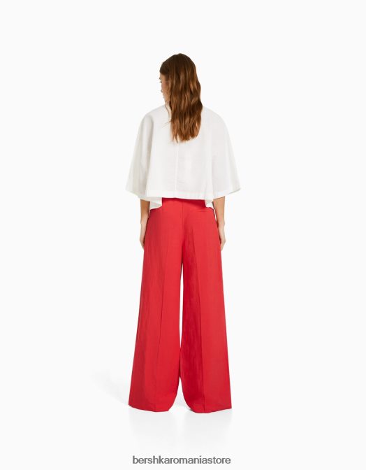 Bershka femei pantaloni largi din amestec de in coral Z86D1995 îmbrăcăminte