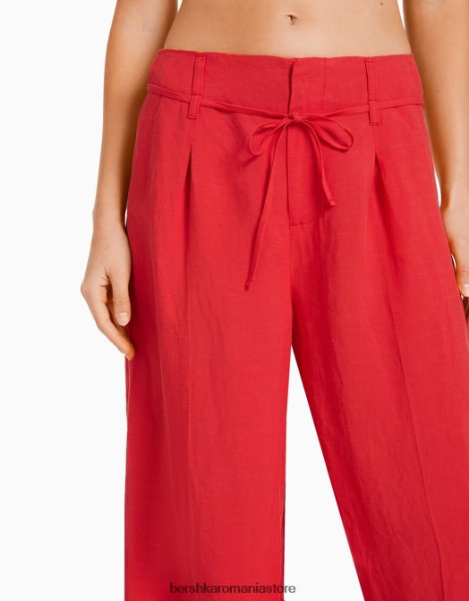 Bershka femei pantaloni largi din amestec de in coral Z86D1995 îmbrăcăminte