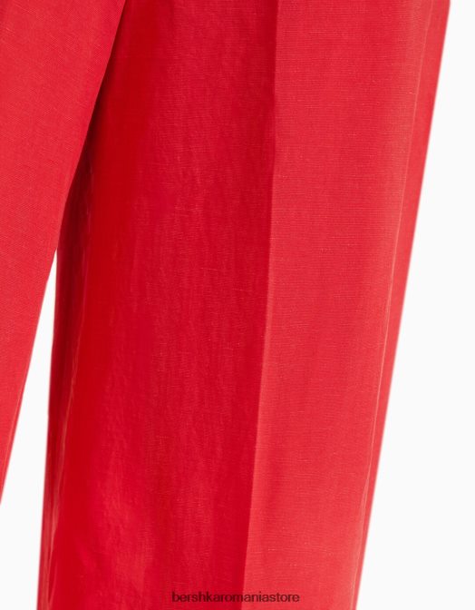 Bershka femei pantaloni largi din amestec de in coral Z86D1995 îmbrăcăminte