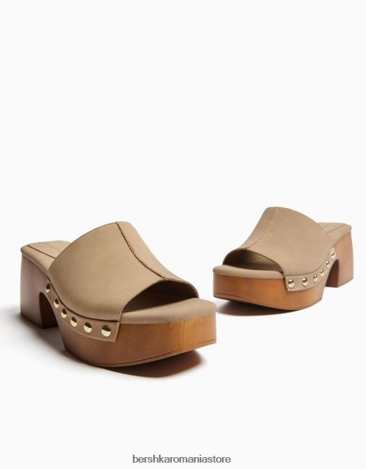 Bershka femei saboți cu platformă împânziți cu toc înalt nisip Z86D2040 îmbrăcăminte