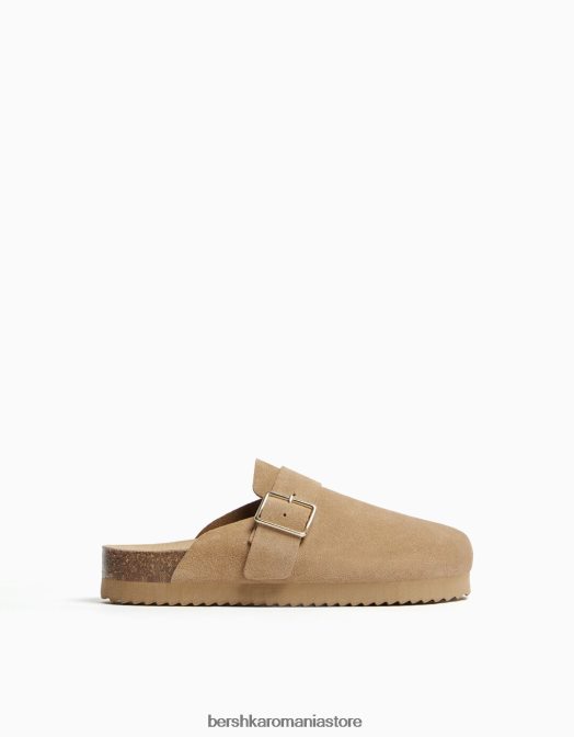 Bershka femei saboti din piele cu catarama nisip Z86D2038 îmbrăcăminte