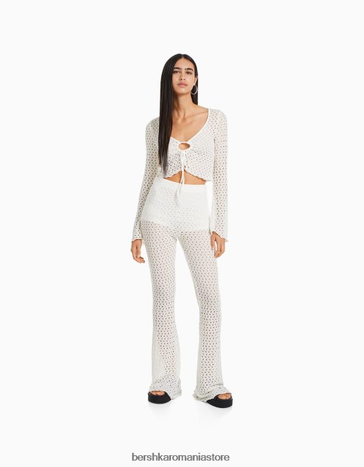 Bershka femei set croșetat top și pantaloni aproape alb Z86D972 îmbrăcăminte