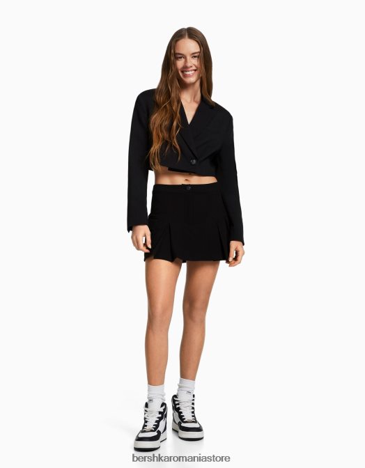 Bershka femei set de blazer decupat și fustă croită negru Z86D2012 îmbrăcăminte
