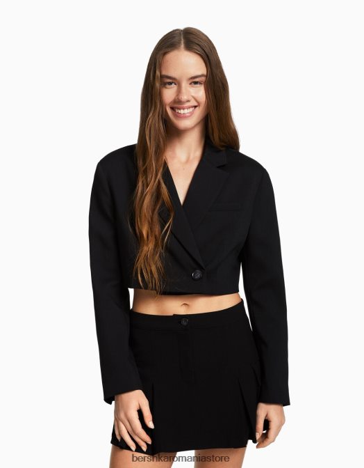 Bershka femei set de blazer decupat și fustă croită negru Z86D2012 îmbrăcăminte