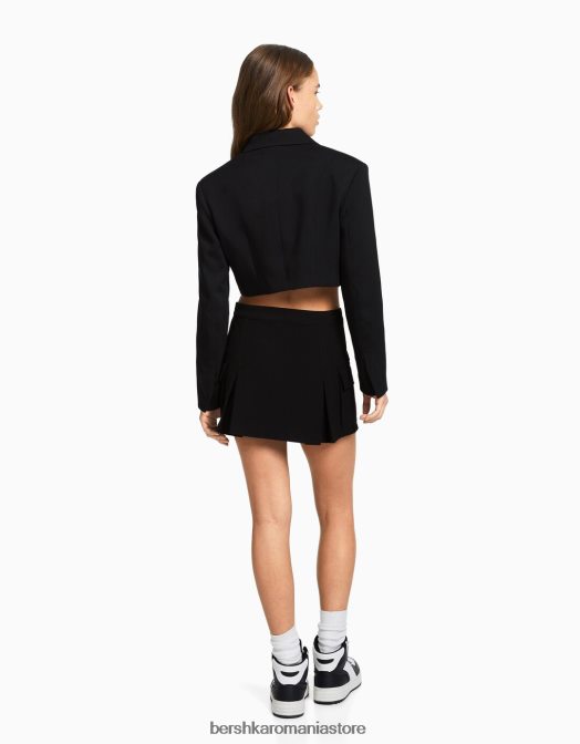 Bershka femei set de blazer decupat și fustă croită negru Z86D2012 îmbrăcăminte