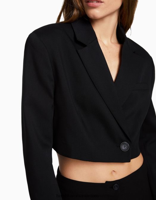 Bershka femei set de blazer decupat și fustă croită negru Z86D2012 îmbrăcăminte
