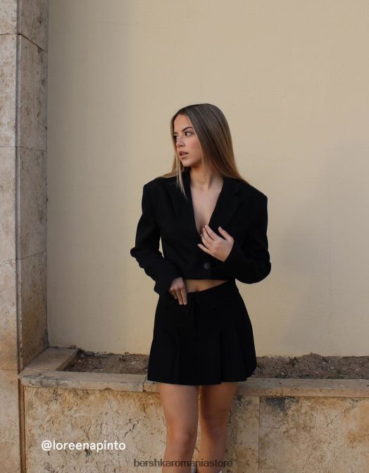 Bershka femei set de blazer decupat și fustă croită negru Z86D2012 îmbrăcăminte