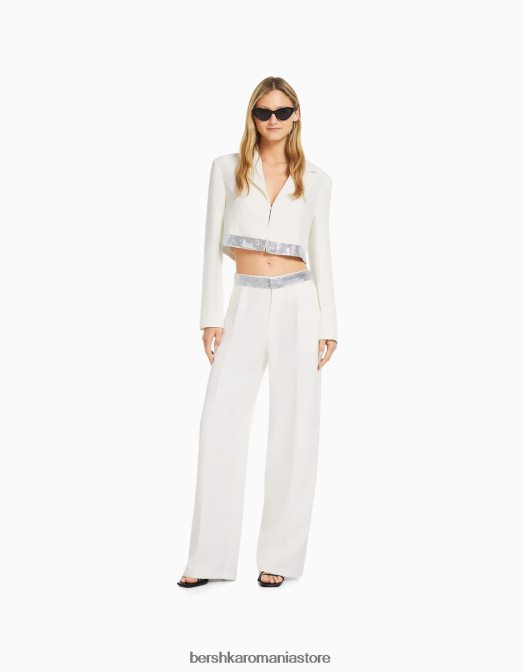 Bershka femei set de blazer și pantaloni de top cu bijuterie alb Z86D2004 îmbrăcăminte