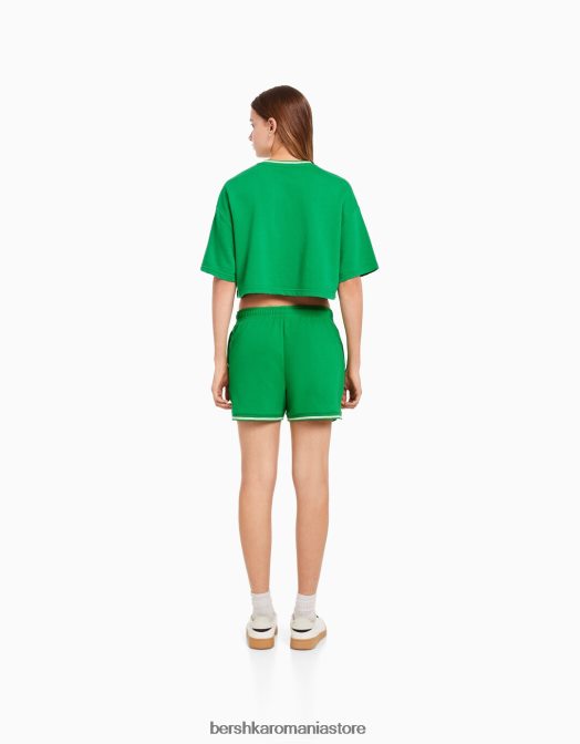 Bershka femei set de hanorac și pantaloni scurți de pluș cu mânecă scurtă cu imprimeu verde Z86D2050 îmbrăcăminte