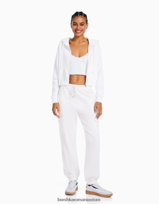 Bershka femei set de hanorace și pantaloni cu buzunare alb Z86D2059 îmbrăcăminte