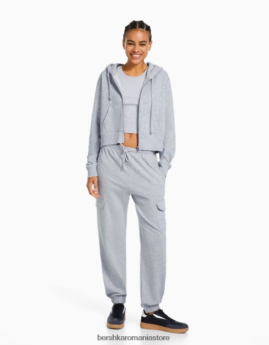 Bershka femei set de hanorace și pantaloni cu buzunare gri Z86D2060 îmbrăcăminte