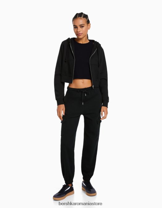 Bershka femei set de hanorace și pantaloni cu buzunare gri inchis Z86D2061 îmbrăcăminte