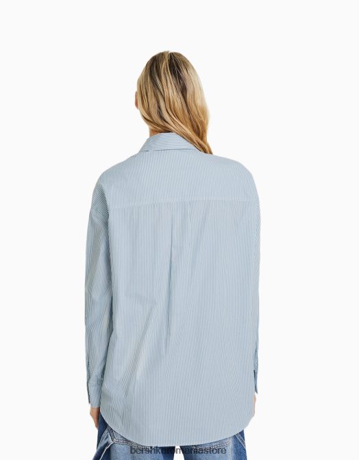 Bershka femei set de top și cămașă din popelin cu imprimeu în dungi albastru deschis Z86D2047 îmbrăcăminte