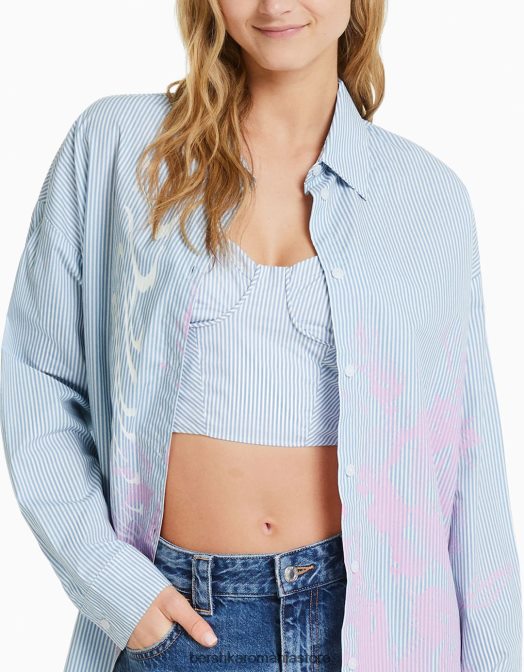 Bershka femei set de top și cămașă din popelin cu imprimeu în dungi albastru deschis Z86D2047 îmbrăcăminte