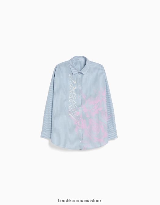 Bershka femei set de top și cămașă din popelin cu imprimeu în dungi albastru deschis Z86D2047 îmbrăcăminte