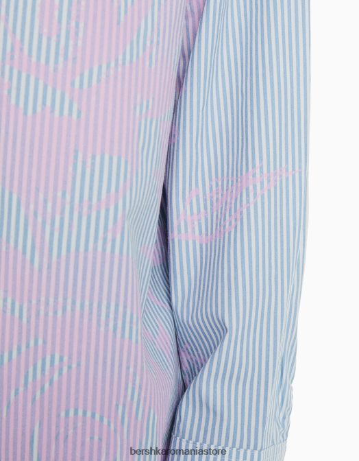 Bershka femei set de top și cămașă din popelin cu imprimeu în dungi albastru deschis Z86D2047 îmbrăcăminte
