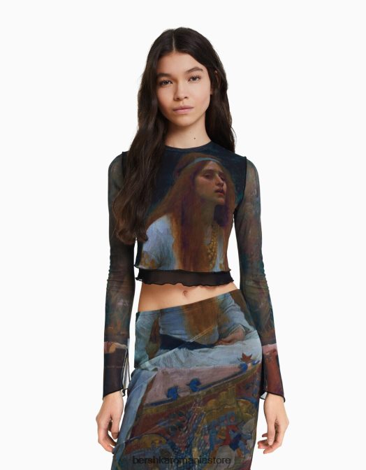 Bershka femei set de tricou și fustă din tul serie art negru Z86D2051 îmbrăcăminte