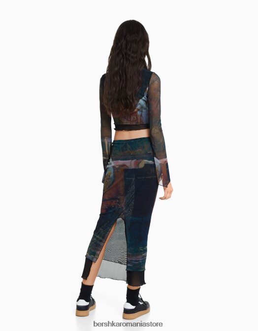 Bershka femei set de tricou și fustă din tul serie art negru Z86D2051 îmbrăcăminte