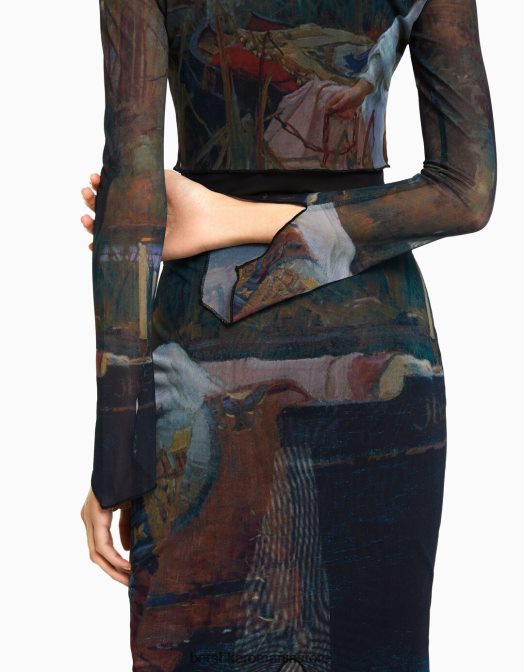 Bershka femei set de tricou și fustă din tul serie art negru Z86D2051 îmbrăcăminte