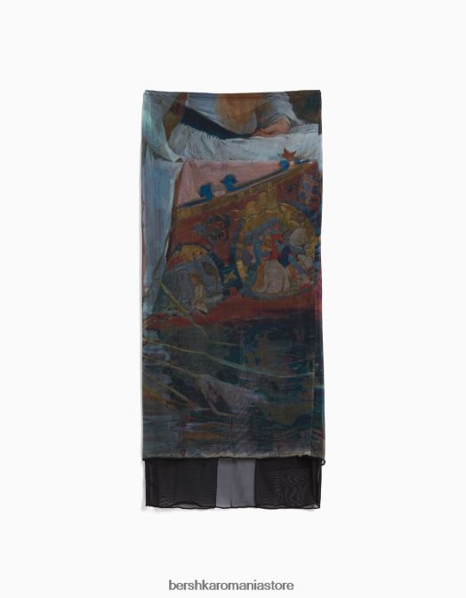 Bershka femei set de tricou și fustă din tul serie art negru Z86D2051 îmbrăcăminte