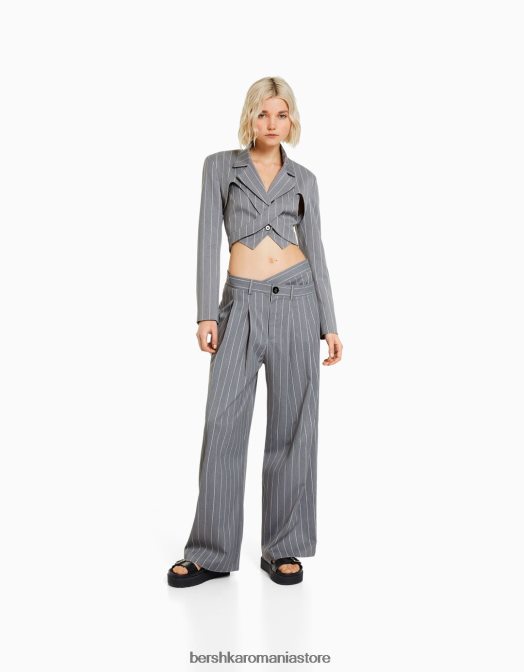Bershka femei set de vestă detașabilă cu dungi și blazer și pantaloni gri Z86D1997 îmbrăcăminte