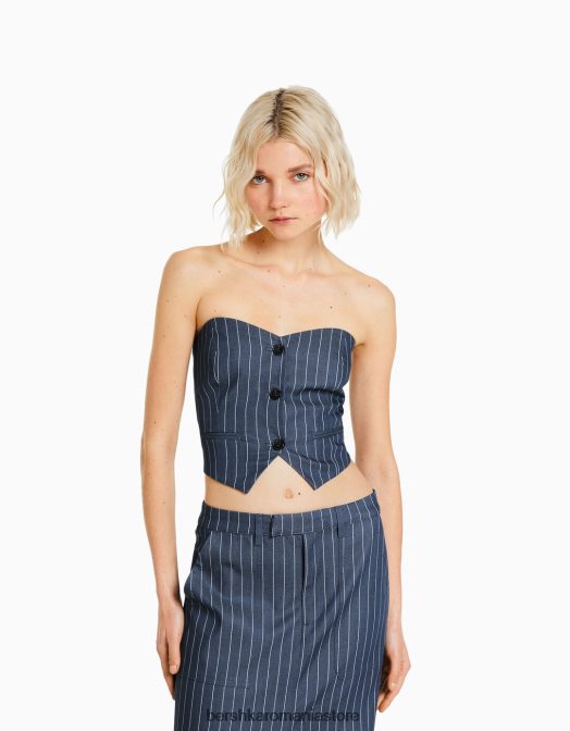 Bershka femei set de vestă și fustă în dungi albastru inchis Z86D2000 îmbrăcăminte