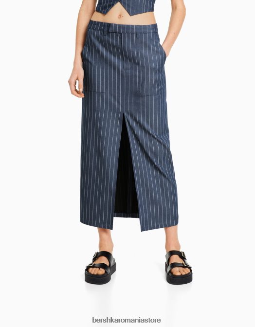 Bershka femei set de vestă și fustă în dungi albastru inchis Z86D2000 îmbrăcăminte