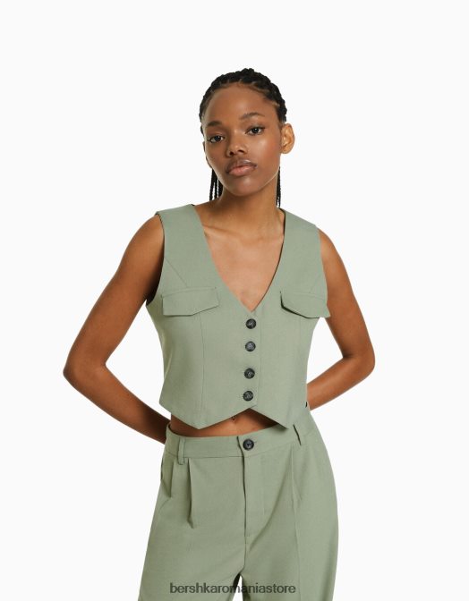 Bershka femei set de vestă și pantaloni croit kaki Z86D1999 îmbrăcăminte