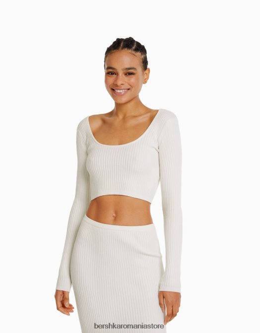 Bershka femei set pulover cu nervuri si fusta midi cremă Z86D967 îmbrăcăminte