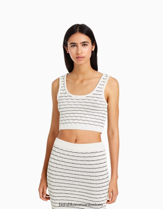 Bershka femei set top și fustă tricot alb Z86D986 îmbrăcăminte