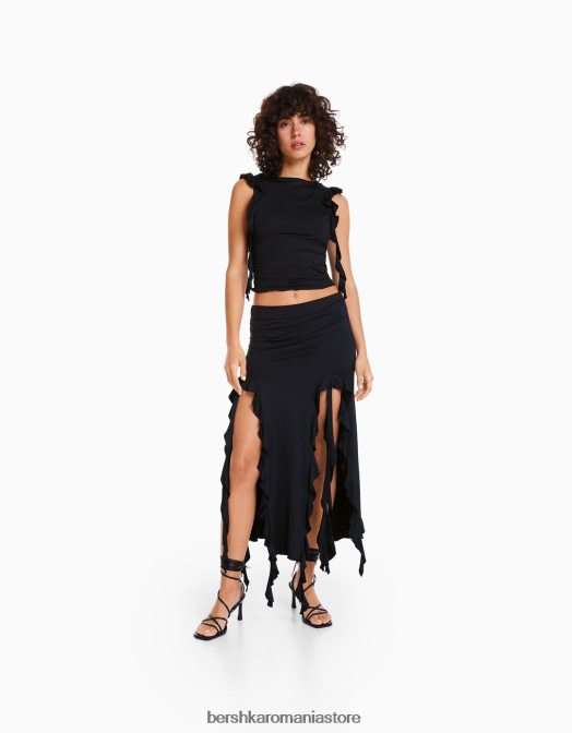 Bershka femei set tricou și fustă cu volane negru Z86D1835 îmbrăcăminte